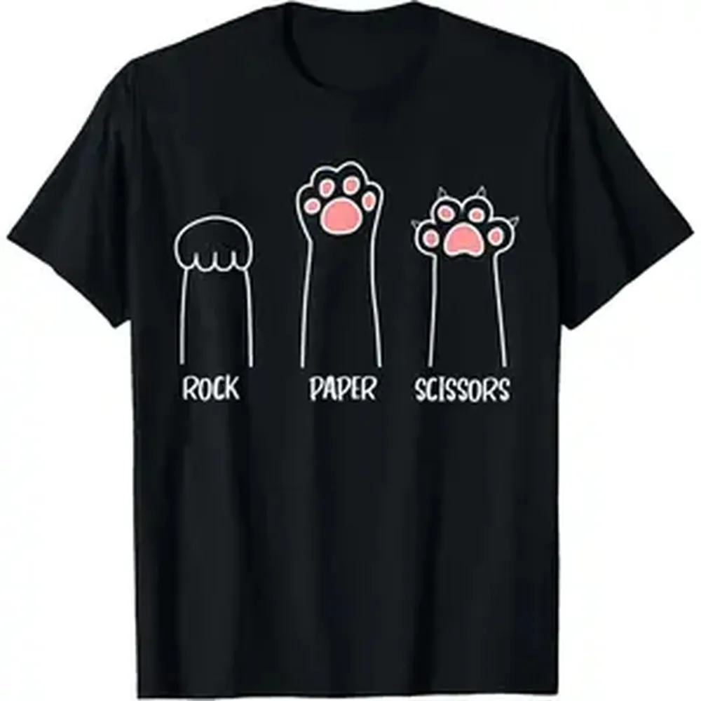 Introvert Cat Animal Rescue Pet Lover Apparel Rock Paper Scissors Hand Game Cute Paw Funny Cat T-Shirt