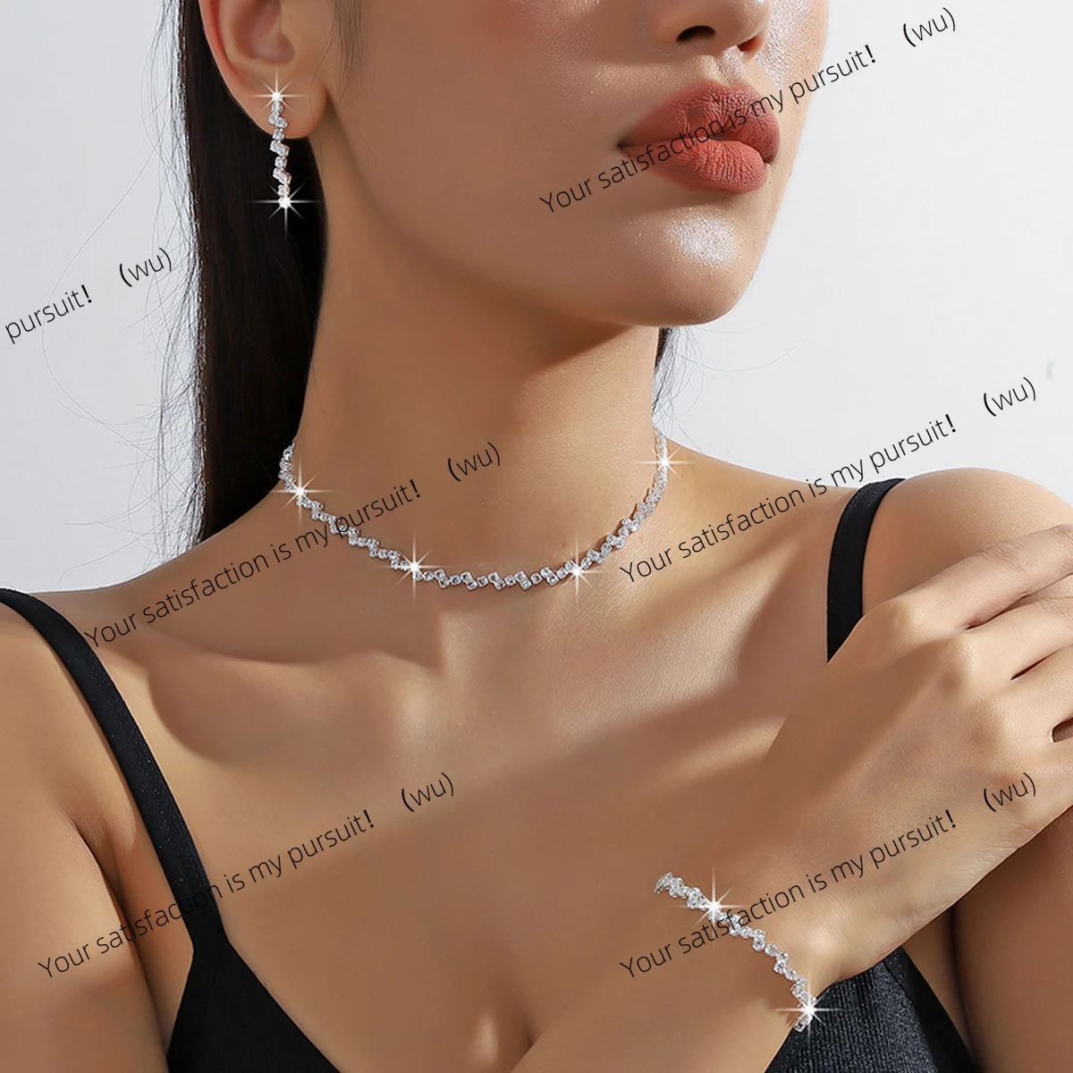 Set of Shiny Silver Plated Collarbone Chain Necklace Bracelet Jewelry, Women's Minimalist Starry Sky Accessories