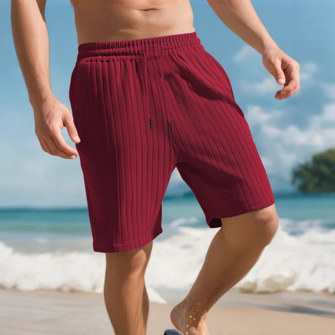 

2026 Summer New Jacquard Sports Shorts Multi-Bag Tether Men's Fashion Striped Beach Shorts with Drawstring