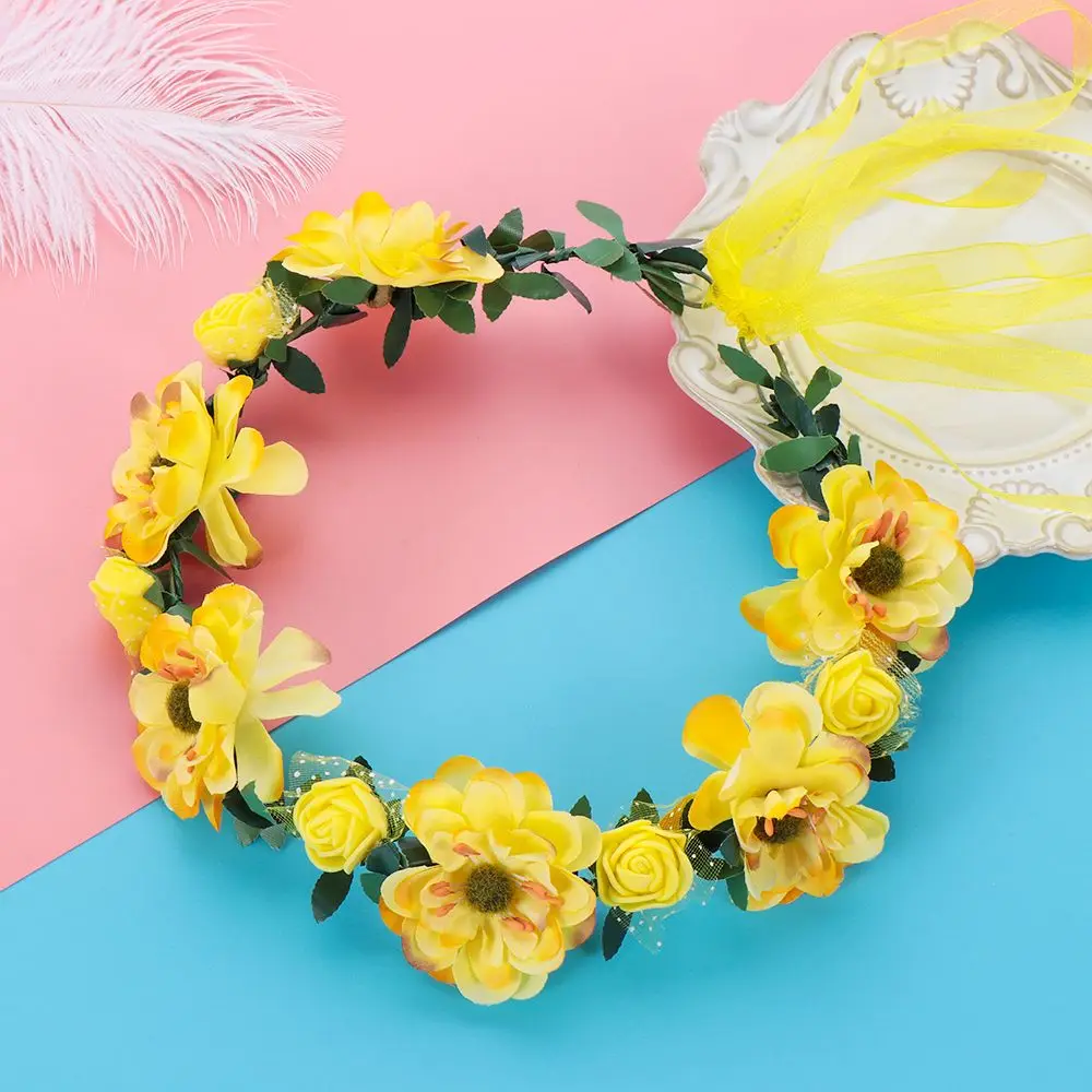 Props with Adjustable Ribbon Wedding Accessories Bohemia Garland Rose Flower Crown Girls Floral Wreath Bridal Halo Headpiece