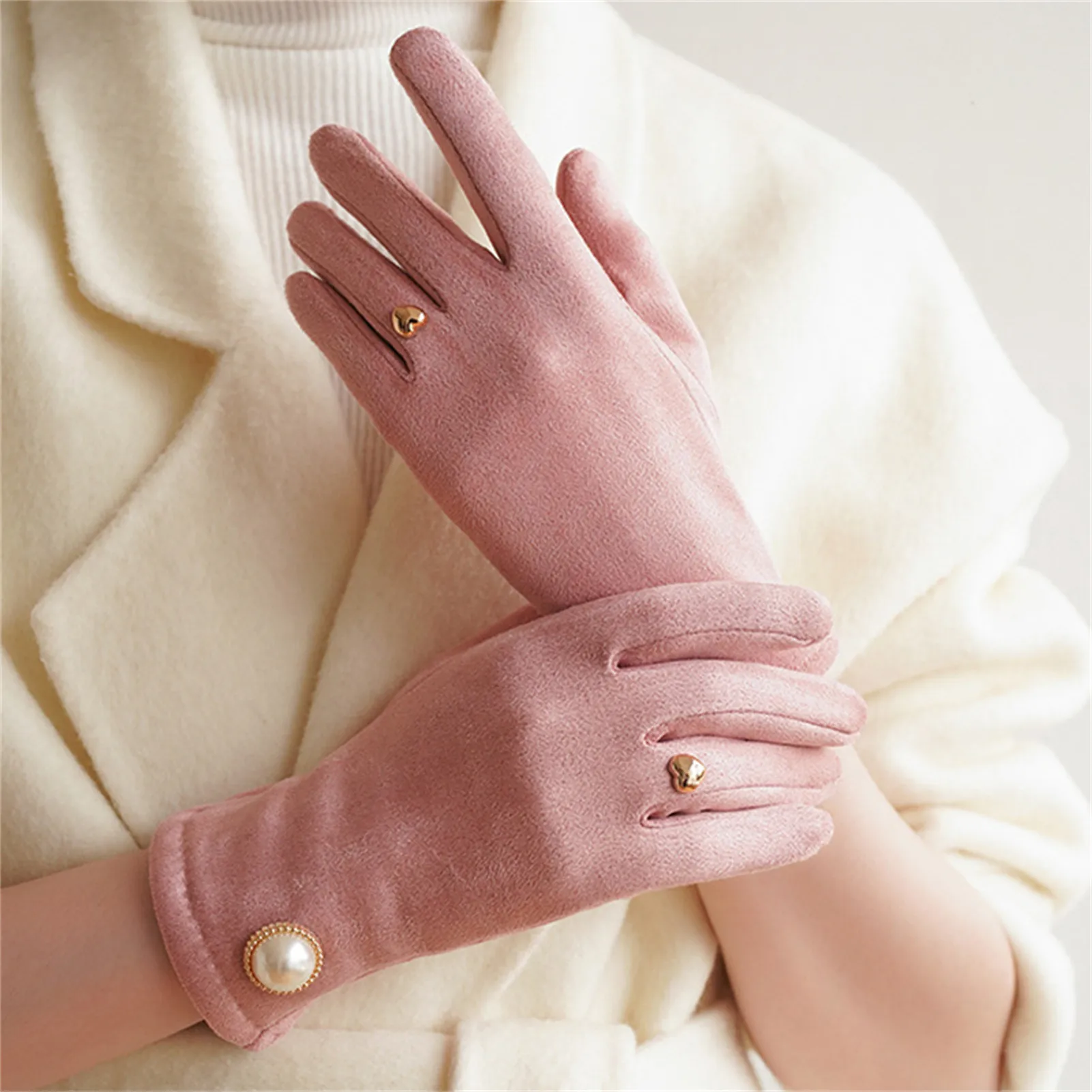 Trendy Woolen Gloves For Women Winter Warmful Full Finger Touchscreen Gloves Outdoor Cycling Riding Travel Warm Mittens