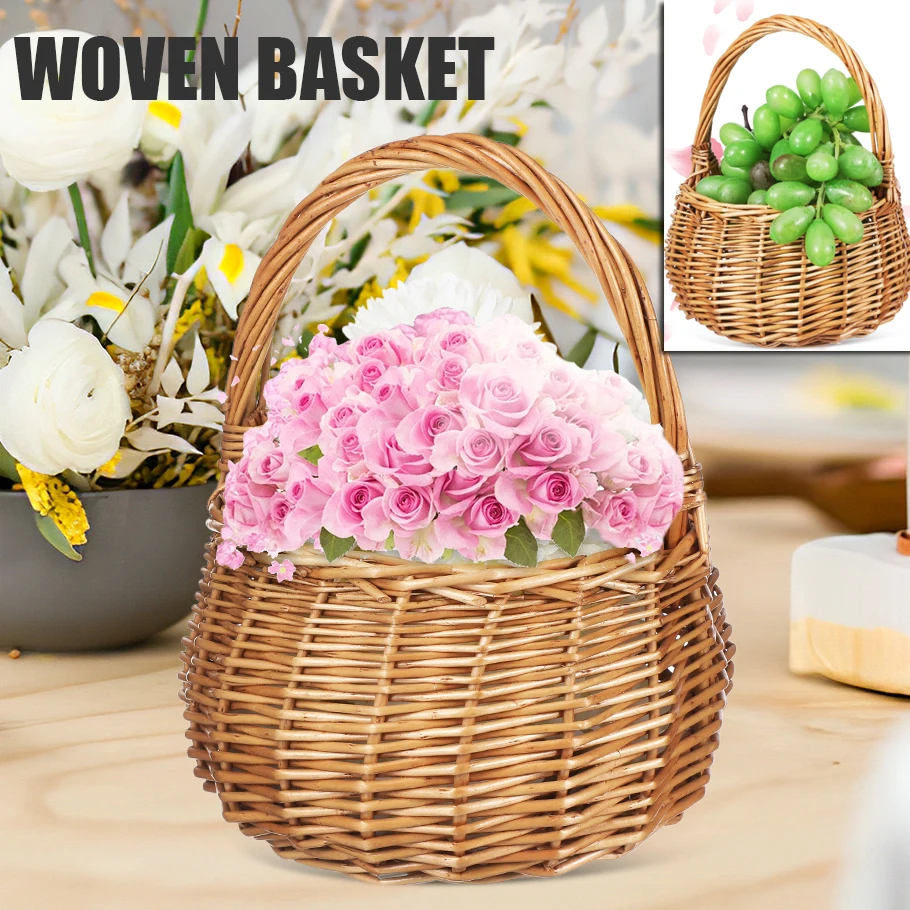 

Flower Basket Woven Wedding Basket Storage Basket Home Decor Shop Basket Garden Basket With Handle with Handle Manual