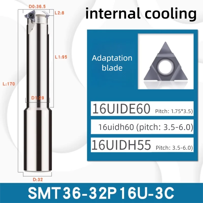 

Deep-hole thread milling arbor SMT Series Slotting Extended Shank Single-point Thread Milling Machining Centerer 16UIDE60 Insert