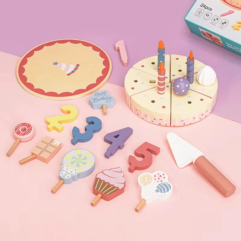 لعبة محاكاة خشبية لغز كعكة عيد الميلاد للأطفال التعليم المبكر ألعاب المطبخ التظاهرية