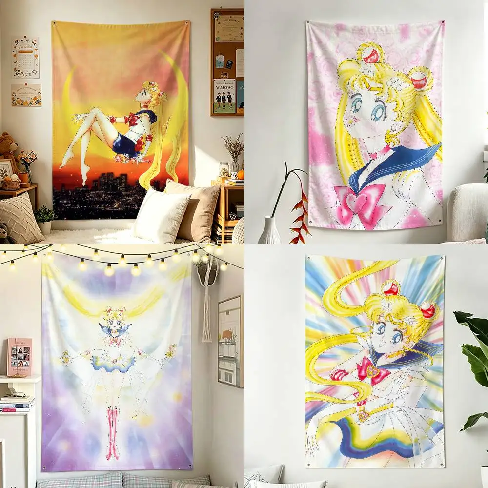 Magical Girl Anime S-Sailor Moon Home Decor Vertical Flags Indoor Outdoor Hanging Decor for Bedroom Living Room Wall Decoration