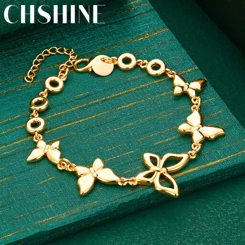 925 Sterling Silver 18K Gold  Butterfly Bracelet With Extension Chain for Women Romantic Party Anniversary Fashion Jewelry