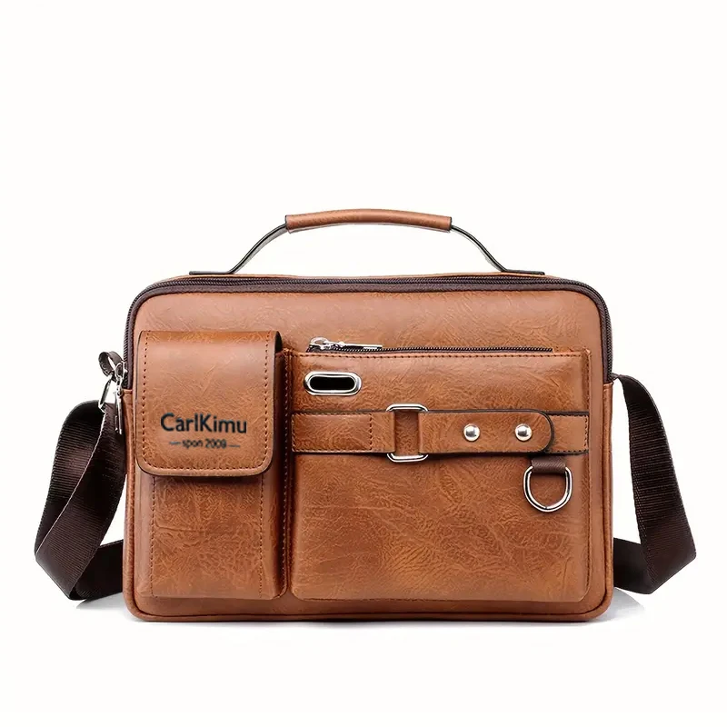 Atmungsaktive, leichte Vintage-Umhängetasche für Herren, stilvolle Leder-Sling-Tasche mit Reißverschluss für Arbeit, Reisen und den täglichen Weg zur Arbeit – Detail 8