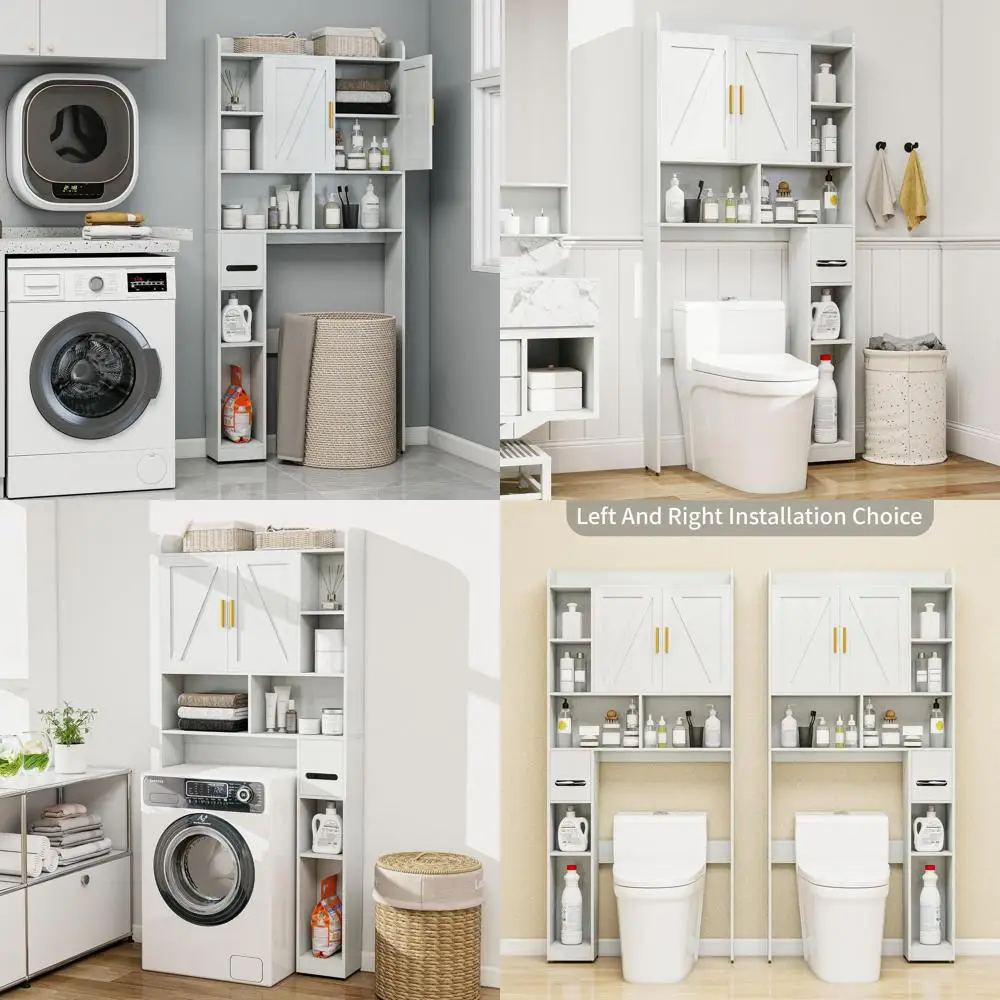 

Скамейка-шкаф в деревенском стиле с 2 дверцами и 7 полками для хранения над унитазом, для организации ванной и прачечной