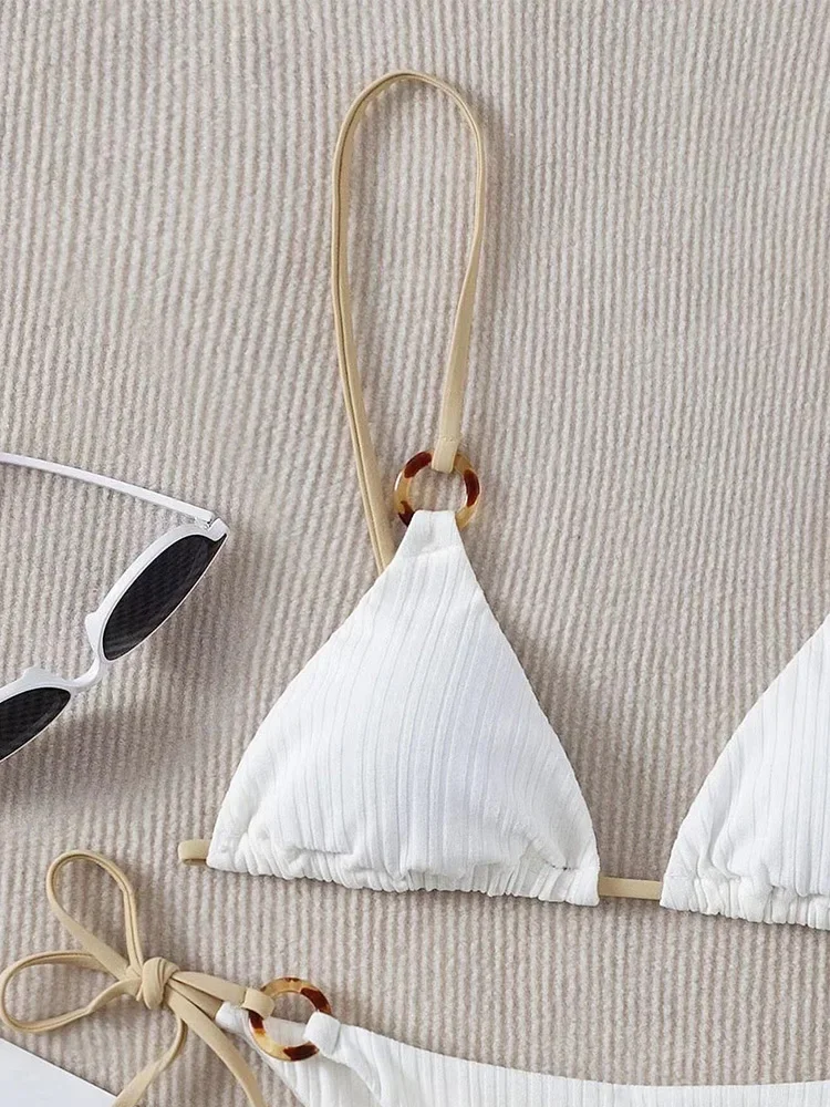 Sexy Lace Up Solid Bikini 2 Piece Set Women Split Swimsuit Backless High Waist Vacation Style Bikini 2024 New Summer Bikinis Set