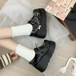 2024 New Rock Spice Girl Increase Punk Dark Lace-up Goth Style Muffin Platform Comfort Small Leather Shoes Woman