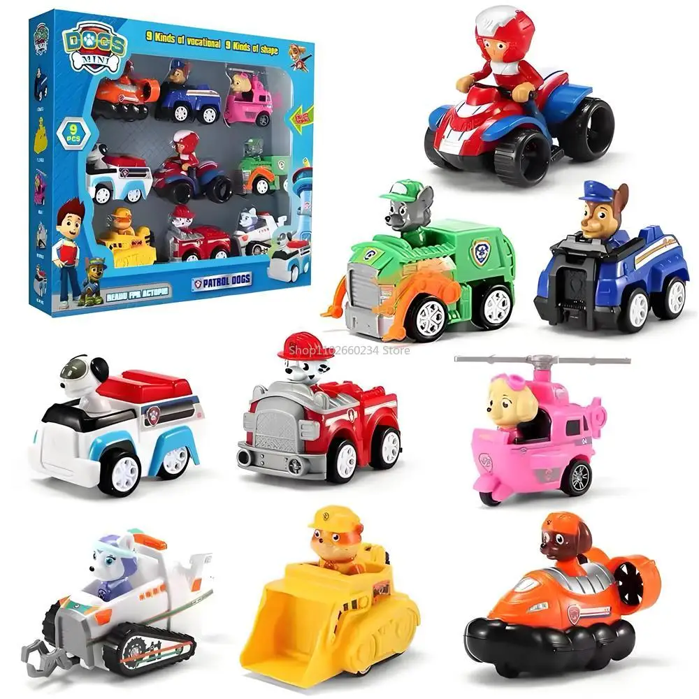 Paw Patrol Pull-Back-Autos Cartoon-Fahrzeug Chase Skye Marshall Rubble Spielset Actionfiguren-Sammlung Modellspielzeug Geburtstagsgeschenk