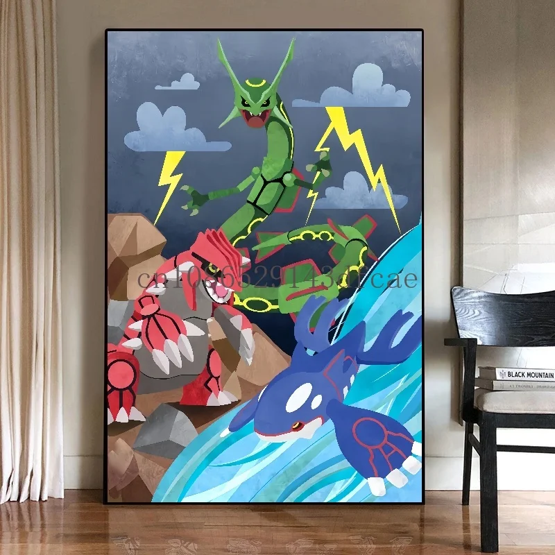 Japanese Anime Peripheral Pokemon Poster Decor Pikachu Rayquaza Wall Art Watercolor Canvas Painting Modern Room Decor Picture