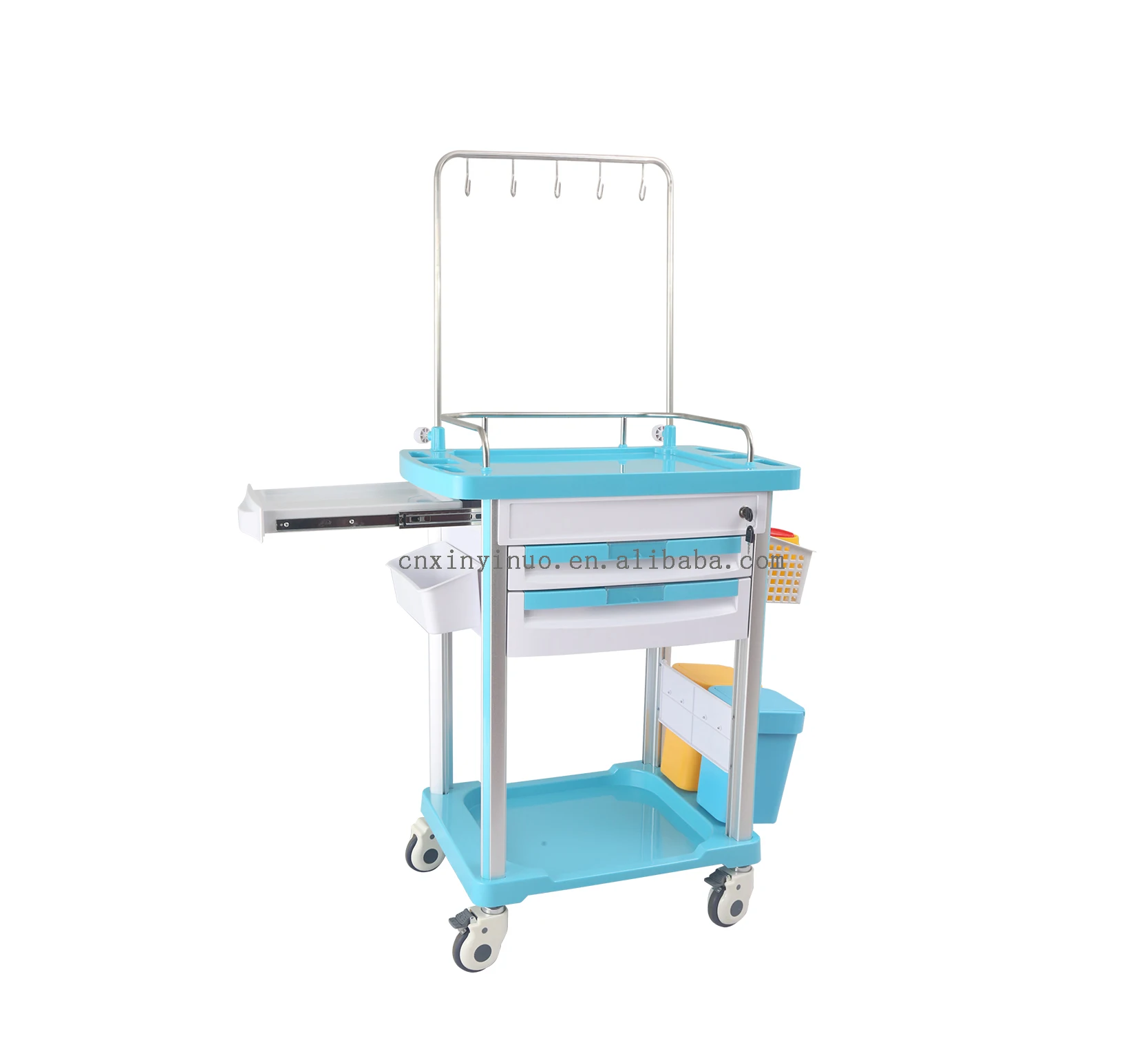 China Factory Wholesale Hospital Medical Equipment Pusher Lock Device Safer ABS Plastic Hospital Mobile Infusion Trolley