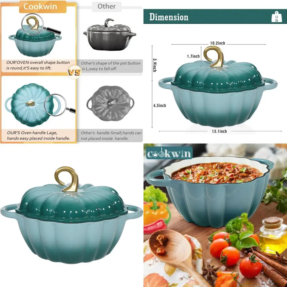 

Pumpkin Enameled Cast Iron Dutch Oven with Lid, 4.5 QT Dual Handles and Heavy Duty Pot, Oven Safe up to 500°F for Bread Baking,