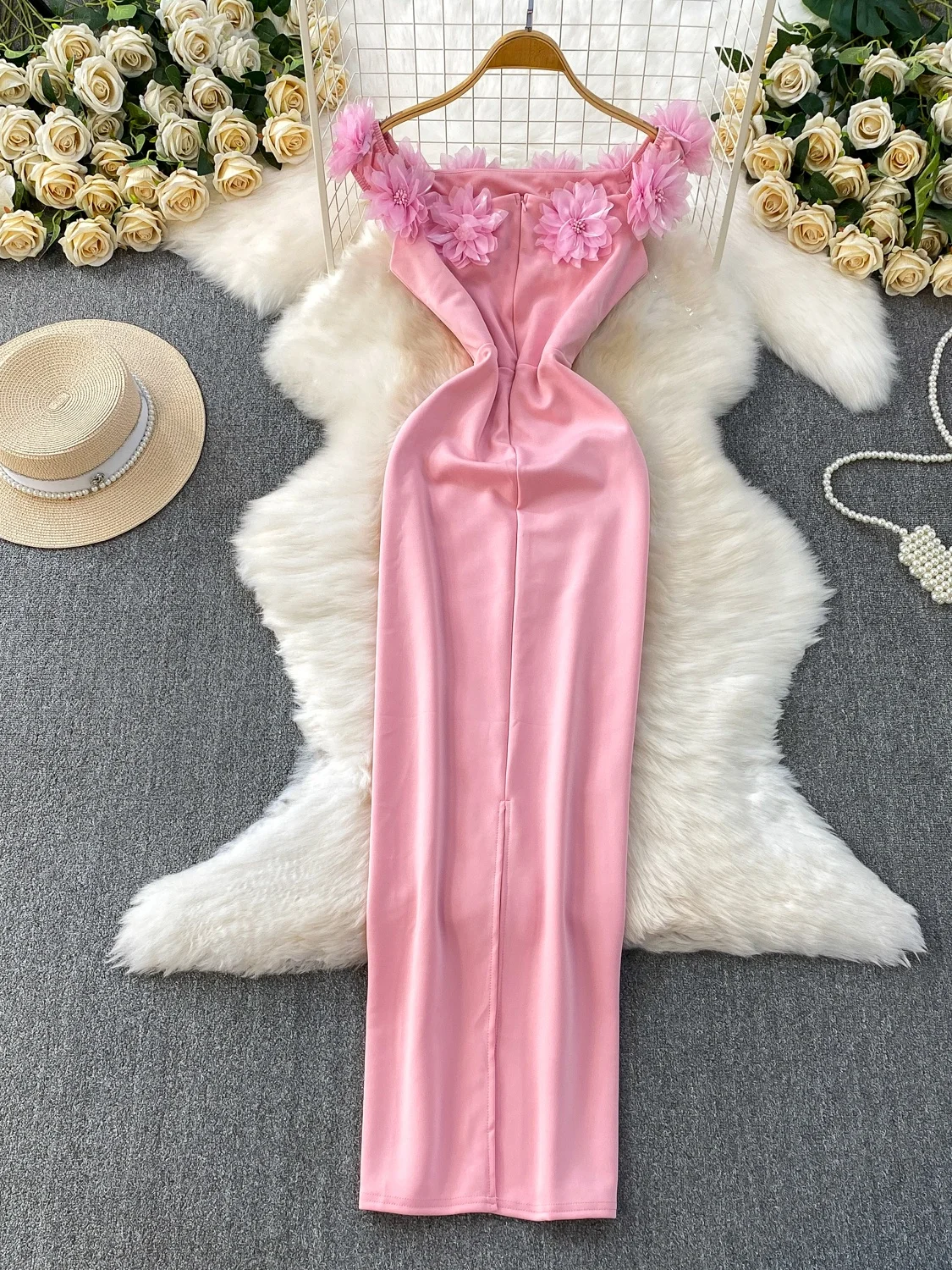 Ele cintura alta envoltório corpo dr tecido de cetim strapl noite par dr para mulheres jovens temporada de verão anti-pilling