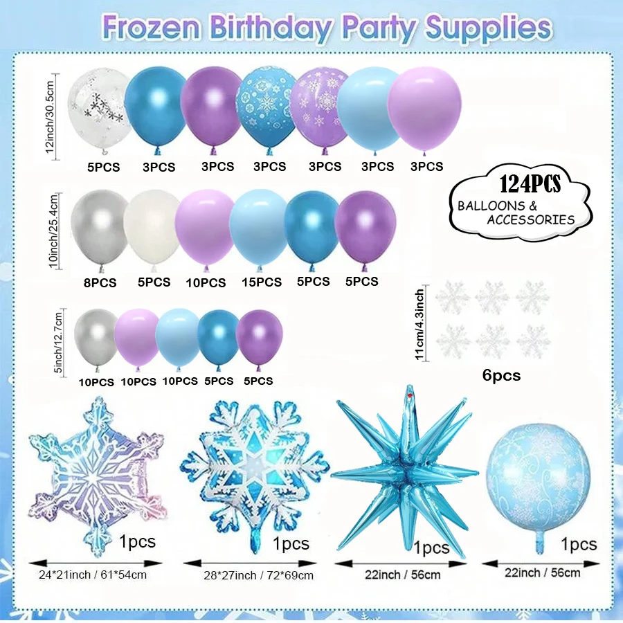 Blue Purple Sliver White Frozen Snowflake Balloon Arch Garland Kit for Winter Wonderland Birthday Snow Queen Party Decorations view 2