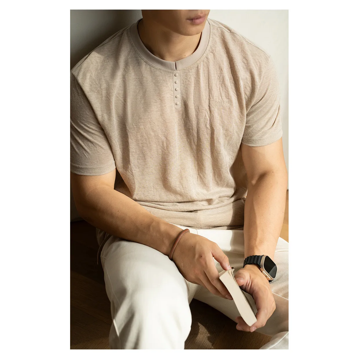 

Men's Henry Collar Short Sleeve T-Shirt Linen Simulation Ice Silk Drape Casual Style Breathable Comfortable Summer Top