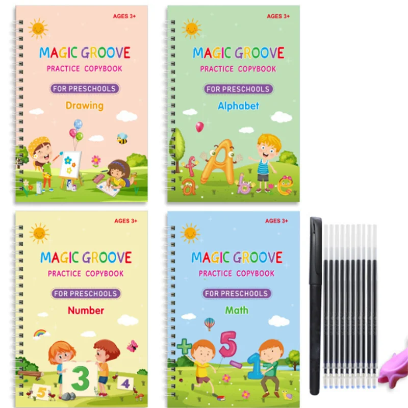 1/4PCS Sank Magic Practice Copybook Pen Preschools Kids Calligraphy English Verison Free Wiping Children Reusable Writing Book