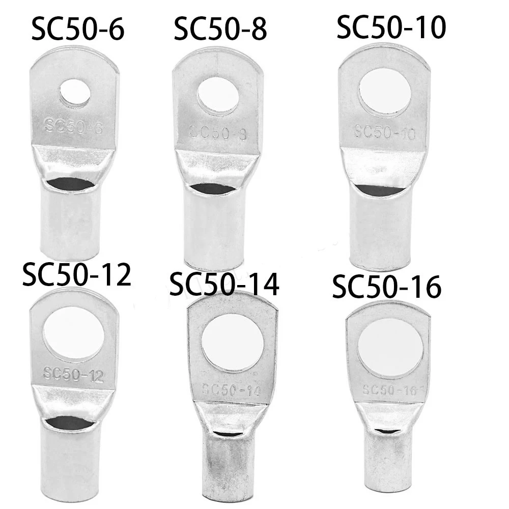 10PCS/5PCS SC50-6 50-8 50-10 50-12 Copper Cable Lug Kit Bolt Hole Tinned Cable lugs Battery Terminal copper nose connector