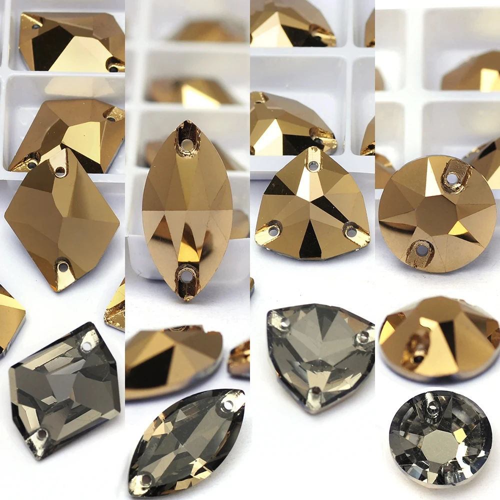 

PUBRILEX K9 Gold TearDrop Triangle Round Xirius Flatback Crystal Glass Strass Sew On Rhinestone Dress Garment Dress Accessories