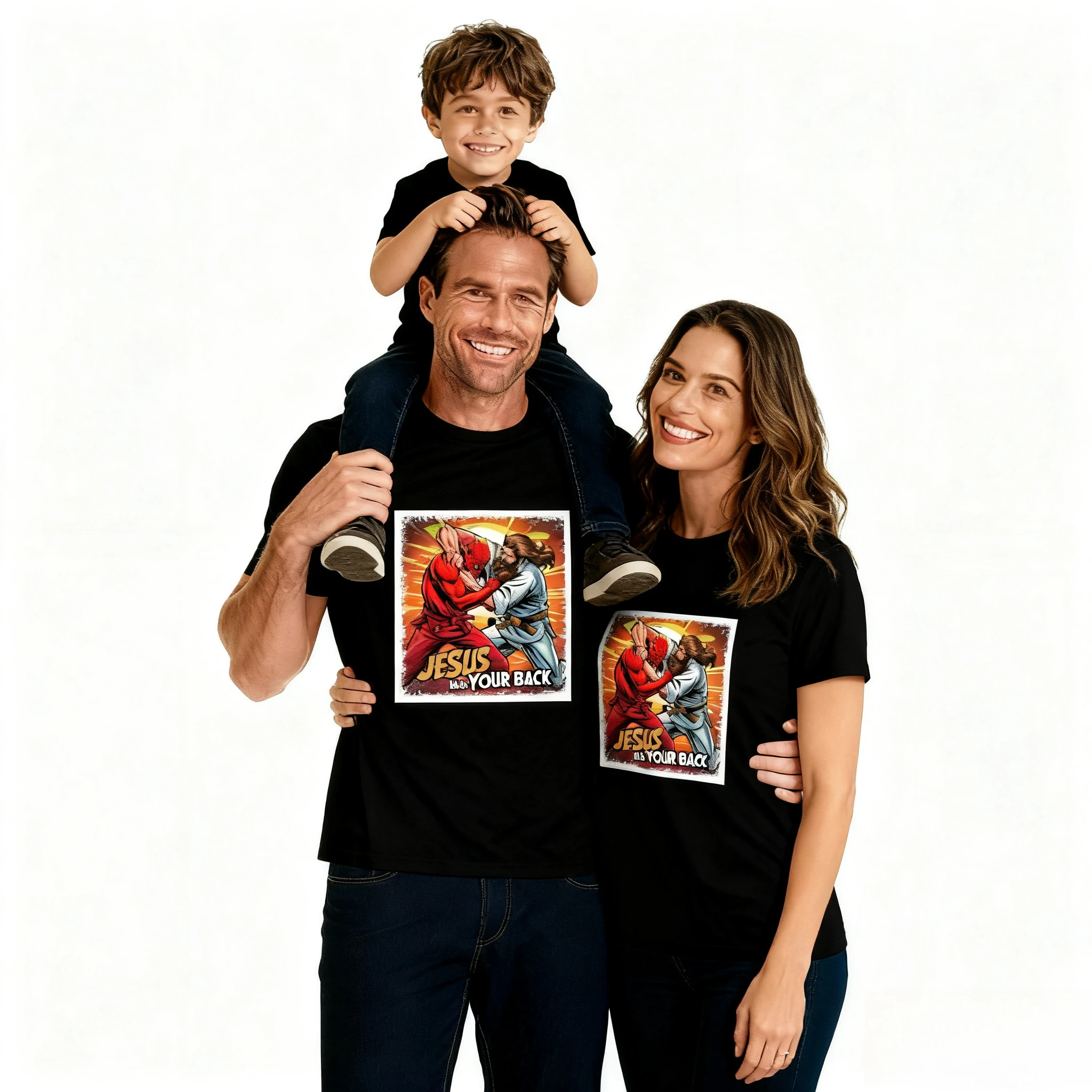 

Christmas Jesus Protects Believers Pattern Fun Pattern T-shirt Cotton Harajuku Style Men's and Women's Casual Street Loose Top