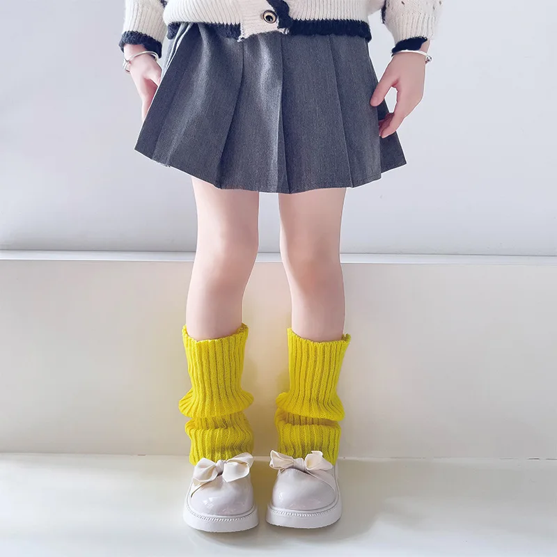Autumn Solid Color Leg Warmers Middle Tube Socks Knitted Y2K Lolita Style Mid-Calf Socks for Children Girl