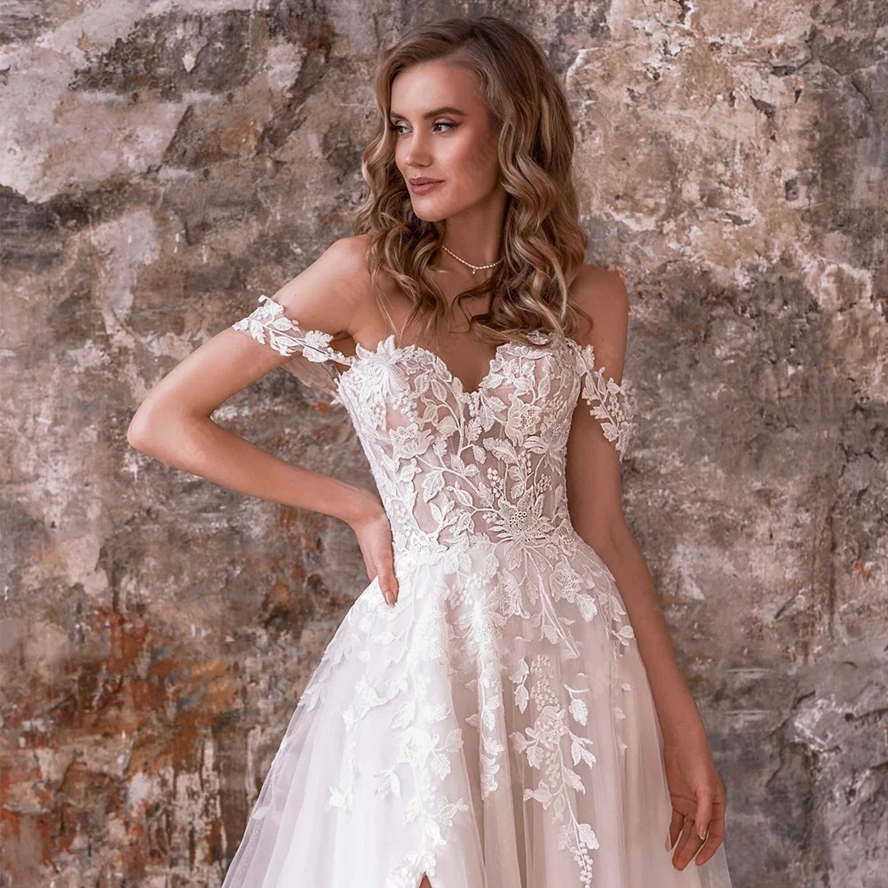 Vestidos de casamento sem mangas com acabamento em tule para mulheres, vestidos de princesa lindos, moda praia elegante