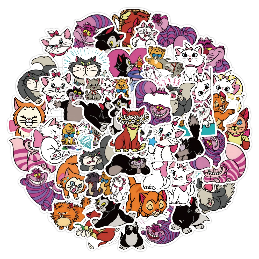 

10/30/60pcs Kawaii Marie Cat The Cheshire Cats Stickers Disney Series Cartoon Sticker Phone Suitcase Guitar Decals for Kids Toy