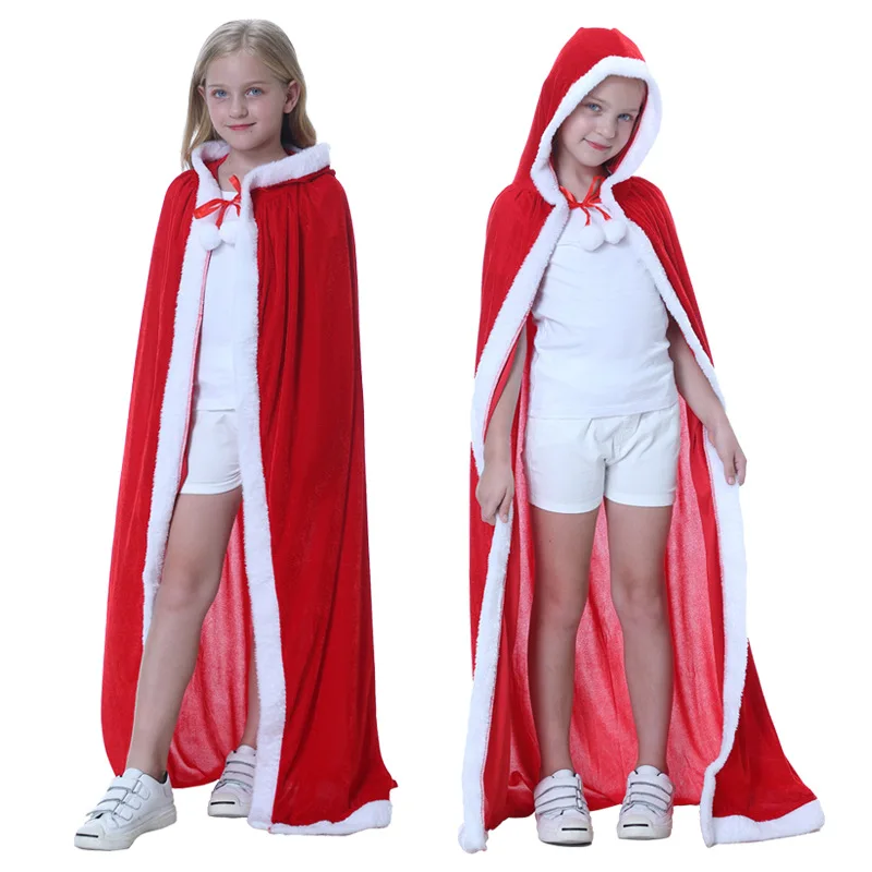 

New Christmas Cloak Children's Adult Little Red Hat Clothing Red Cloak Role Play Cosplay Hooded Santa Claus Costume for Party