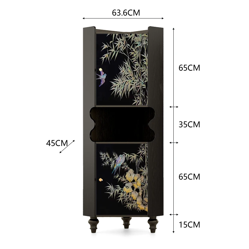 

French medieval style Chinese flower and bird corner cabinet living room solid wood storage triangular cabinet entrance