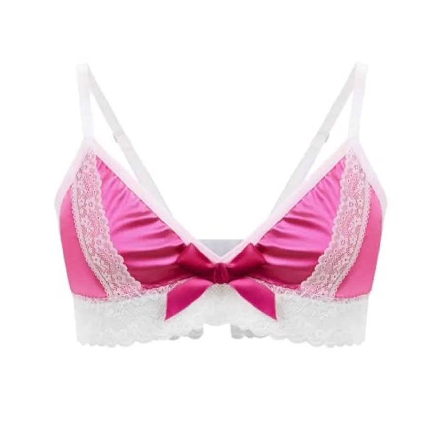 

ABAFIP Men's Lingerie Bra Silk Satin Shiny Bralette Floral Lace Trim Sissy Top Crossdressing Underwear