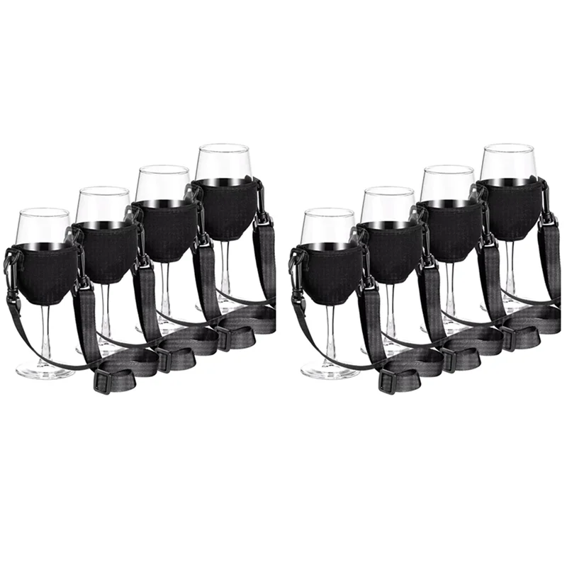 8PCS Portable Wine Glass Holder Neck Strap, Hands‑Free Goblet Lanyard for Birthday Cocktail Party Bar Tools