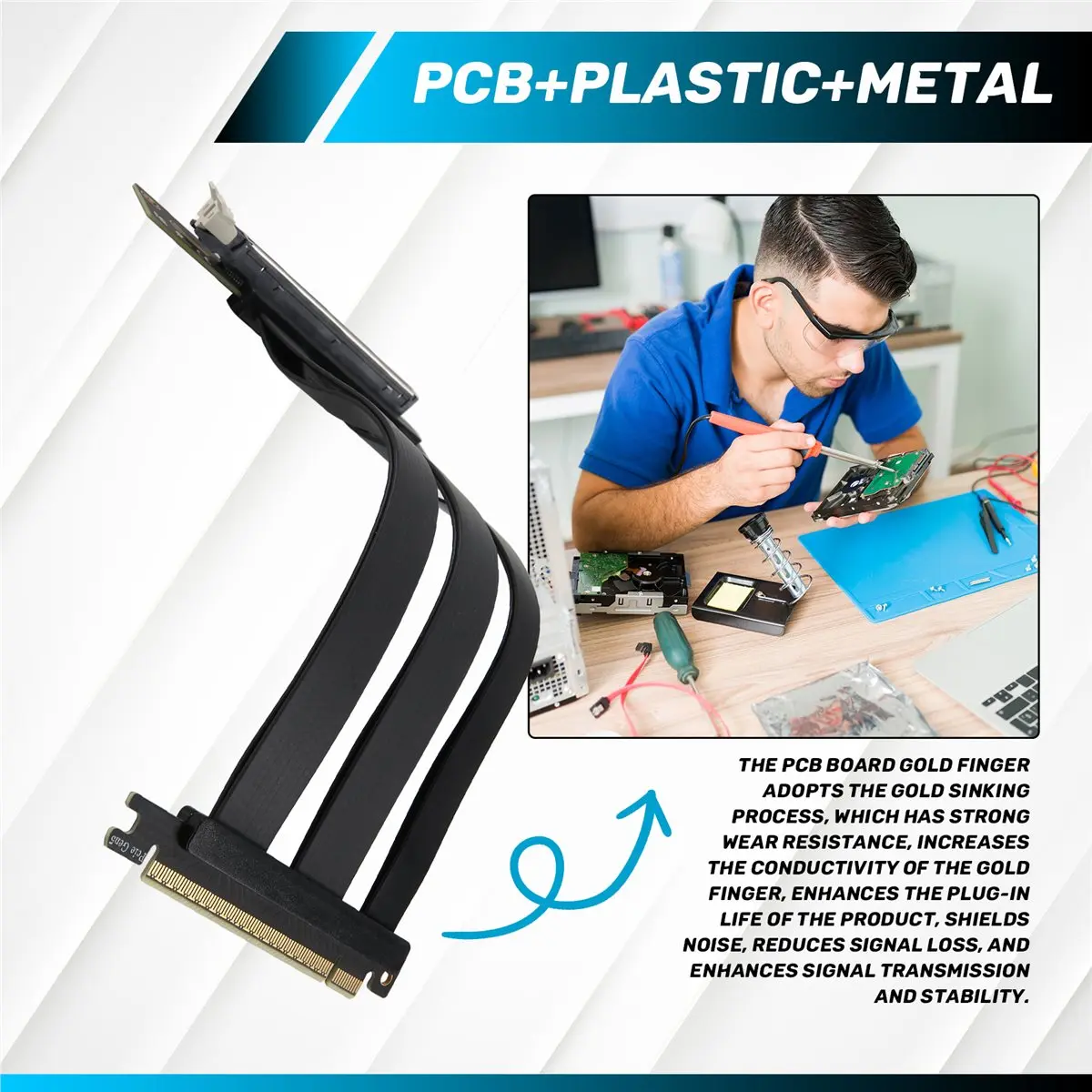 

Кабель-удлинитель A46U PCI-E 5.0 X16 для видеокарты, экранированный, гибкий, 90 градусов ° Удлинительный кабель для видеокарты ПК, черный