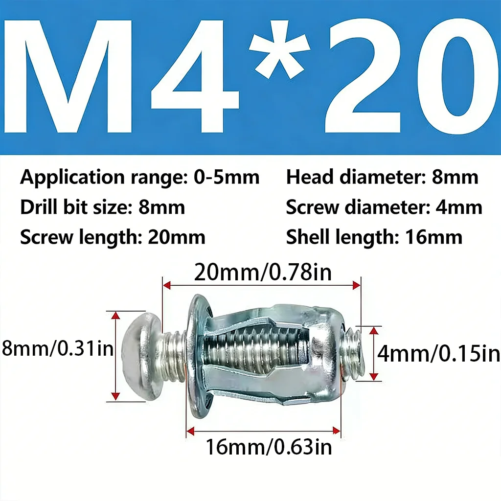 Hollow Door Toggle Bolts Drywall Anchors Expansion Screws Set, Expands Behind Wall Secure Mount for Cabinets Walls,Multi-Purpose