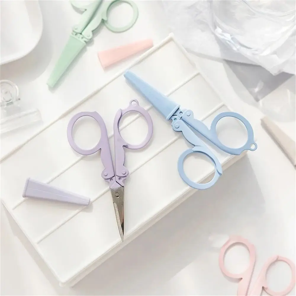 Travel Morandi Color Folding Scissors Stainless Steel Paper Work Stationary Scissors Kawaii Mini Paper Cutter Handmade Tools