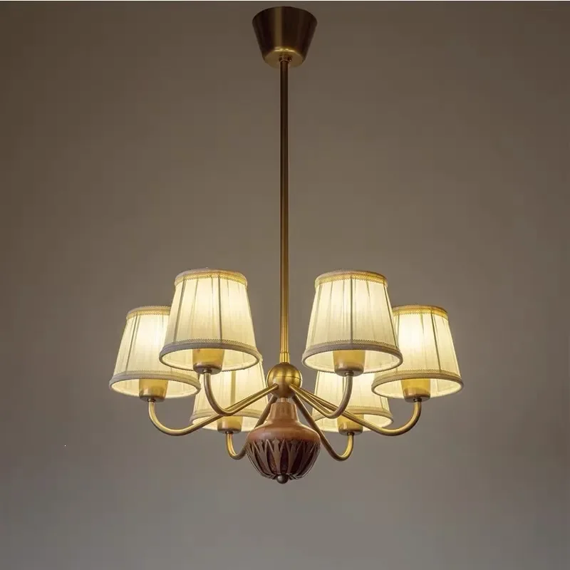French Antique Solid Wood Pendant Lights Premium Multi Heads Chandelier Foyer Bedroom Dining Room Decoration Hanging Lamps Led