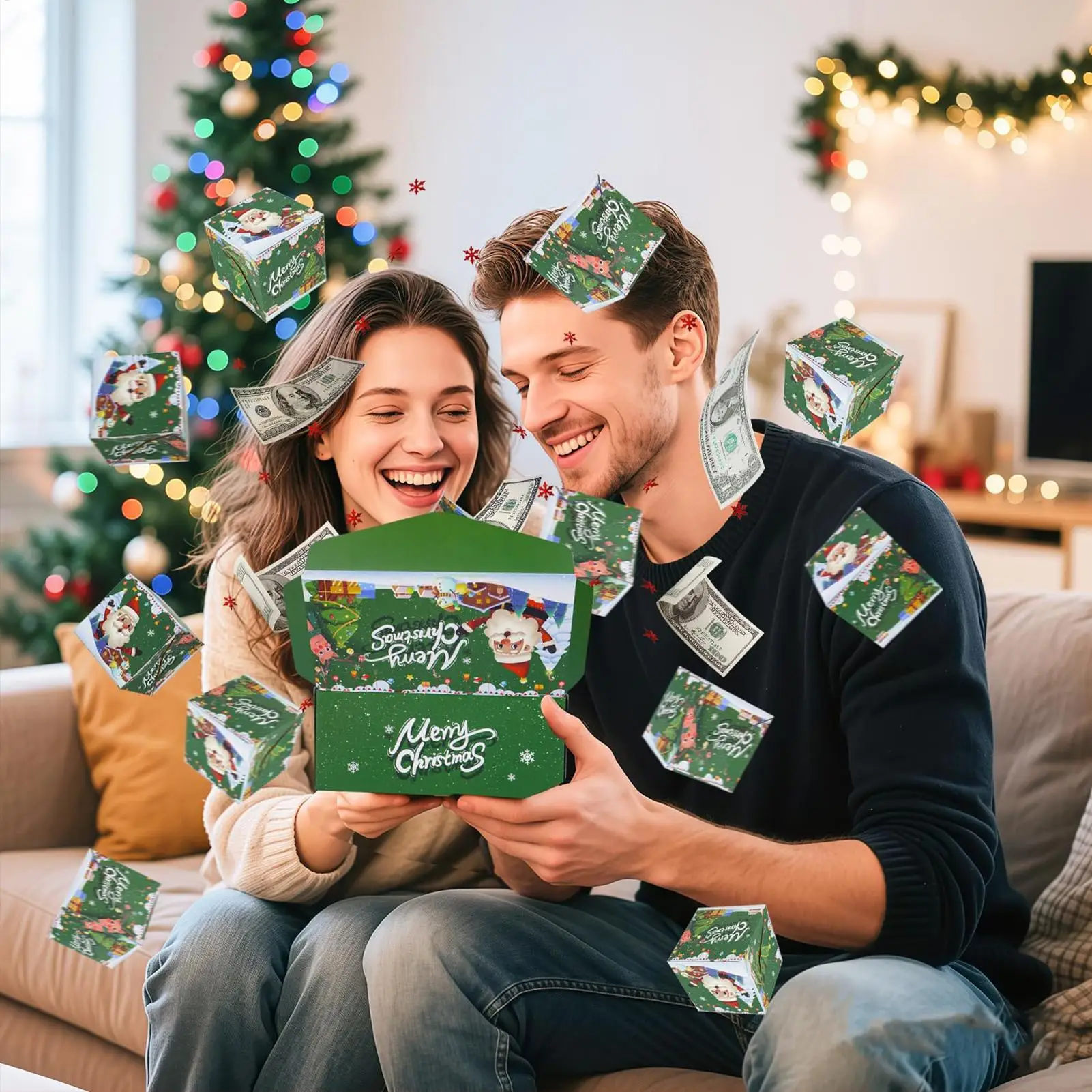 2026 Scatola di rimbalzo a sorpresa di Natale Regalo creativo di compleanno Busta rossa di rimbalzo pieghevole di Natale Confezione regalo Babbo Natale Pupazzo di neve ElfToy