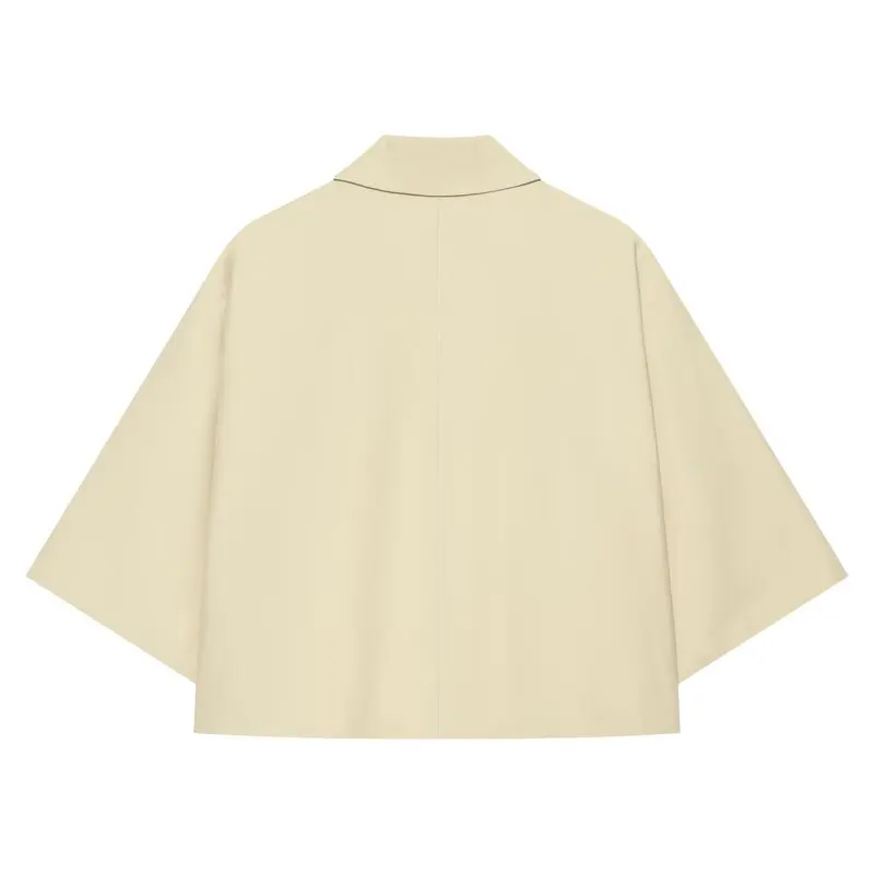 Loose Fit Business Casual Short Coat Women's Fashion Turn-down Collar mid Sleeve Commute Friendly Outerwear for Early Autumn