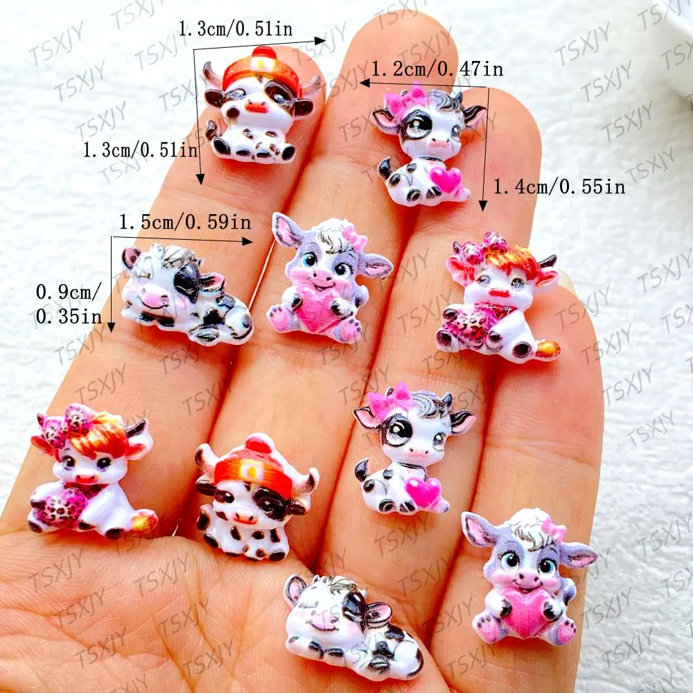 50Pcs Cute Mini  Cartoon colored cow Nail Art Resin Designer Charms DIY Craft for Nail 3D Decorations Jewelry Christmas/Hallowee