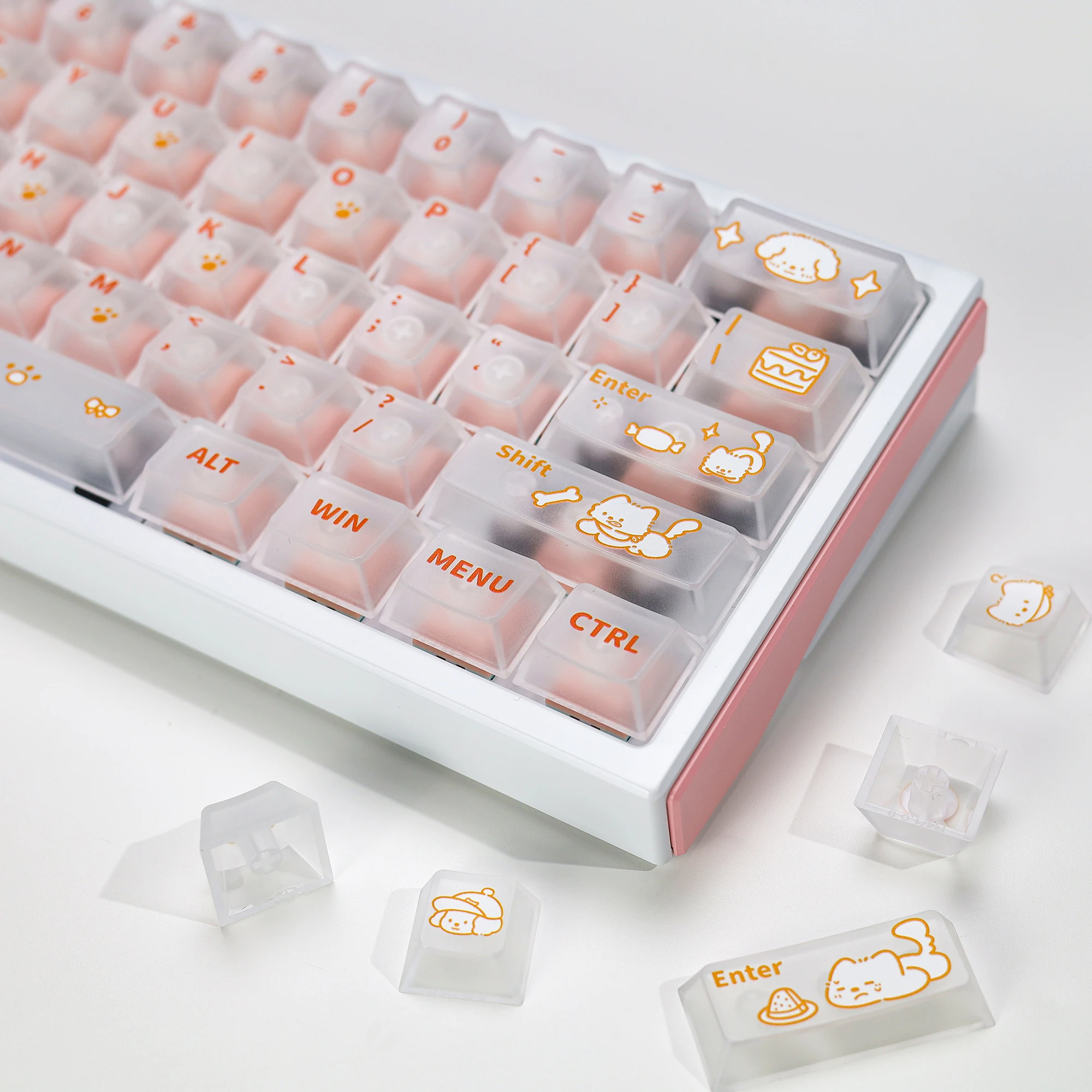 KBDiy White Matte Translucent Keycap Cute PC Cherry Profile Alice Split Space UV Print Keycaps For 60 Mechanical Keyboard Gaming