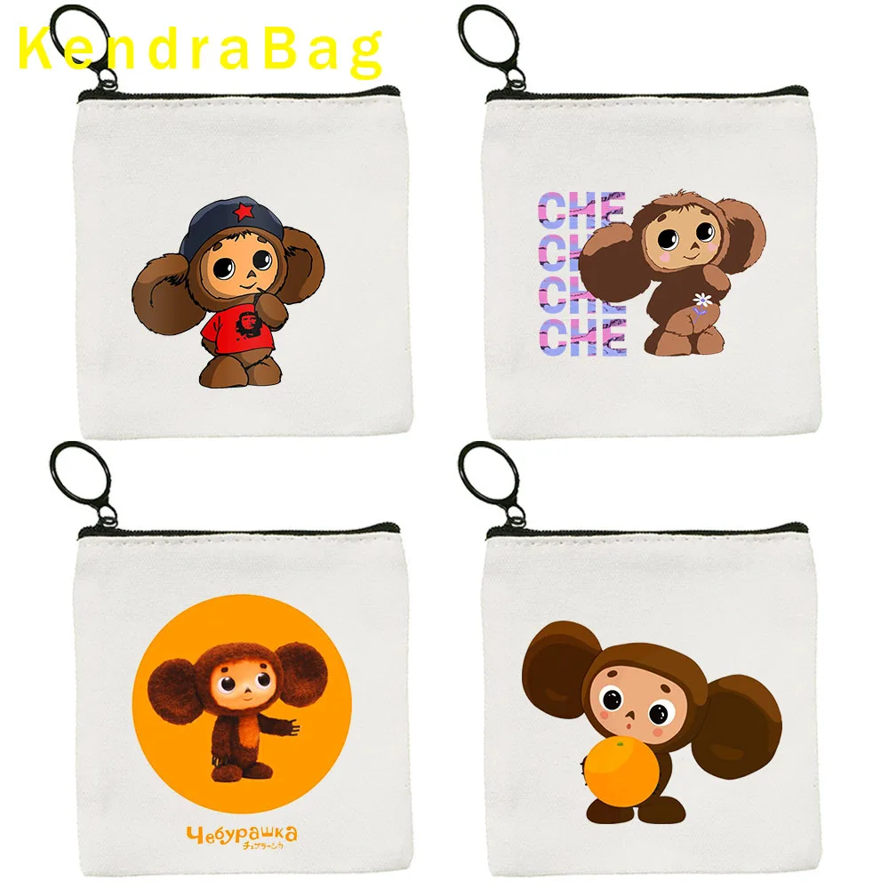 Cute Cheburashka Soviet Russian Cartoon Heroes Monkey Canvas Coin Purse Canvas Bag Key Bag Storage Bag Card Bag Coin Bag Wallet