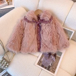 Winter girls' faux fur coat 2024 new children's winter clothing stylish fur coat Girls Jackets Autumn  Children Clothing