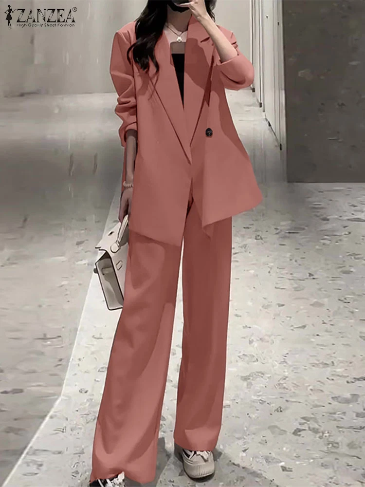 2025 ZANZEA Jesienne zestawy biurowe damskie 2-częściowe zestawy eleganckie garnitury ze spodniami z długim rękawem Solid Work OL Tracksuit