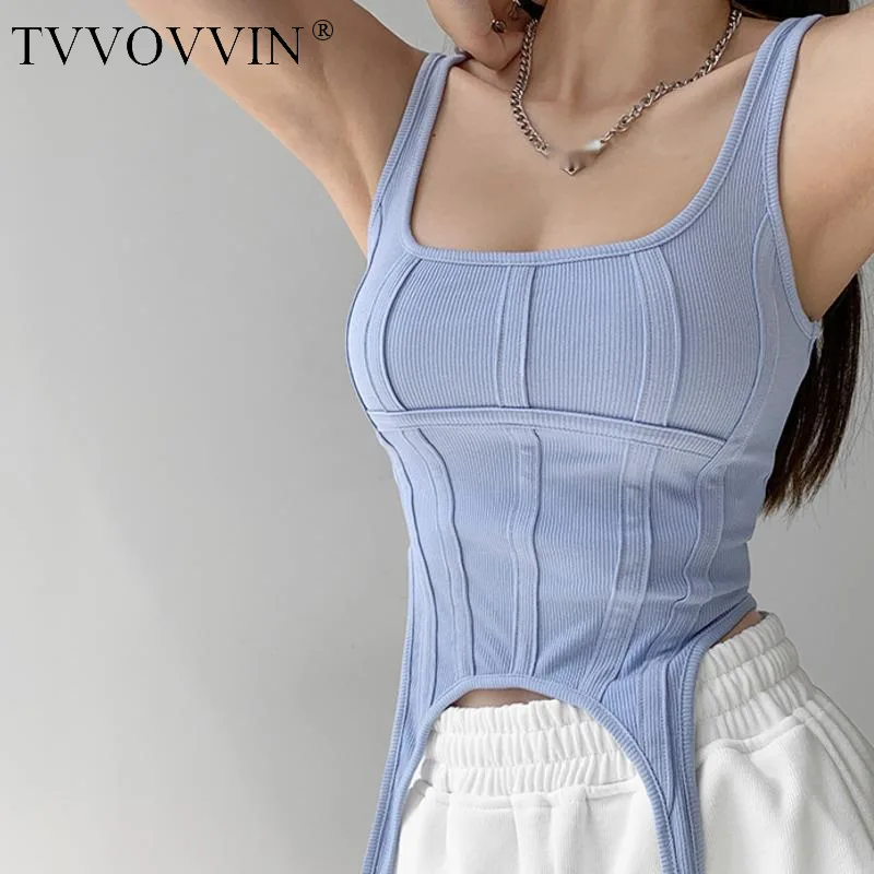 TVVOVVIN Fishbone Thread Safari Style Vest Irregular Hook Bottomed Shirt For Women Square Neck Sexy Sleeveless Sort Tops VO4X