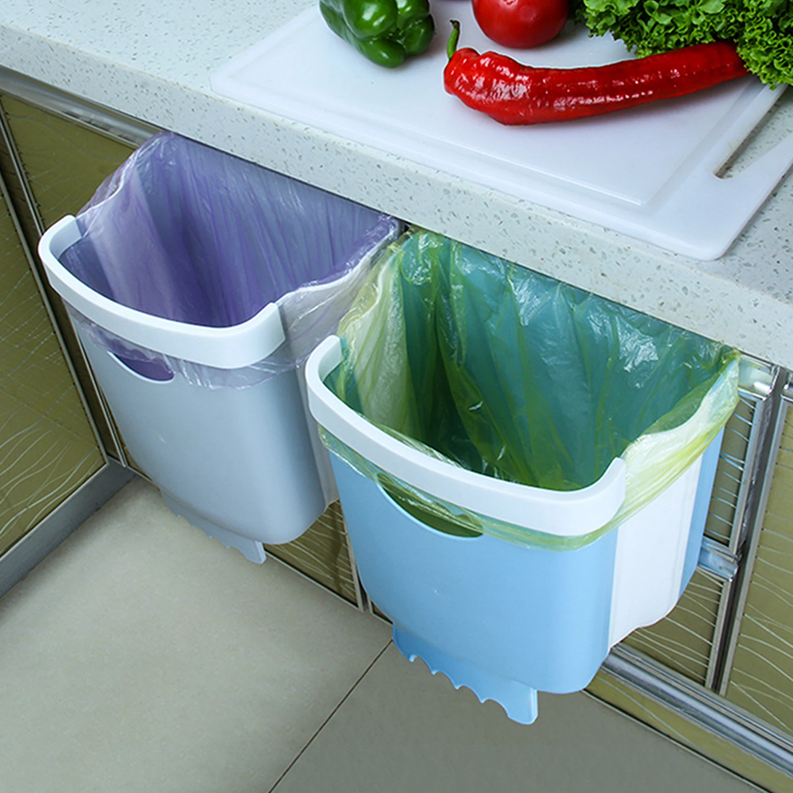 

1Pcs Wall-Mounted Waste Container Foldable Garbage Bin Large Capacity Kitchen Trash Can Household Wastepaper Basket