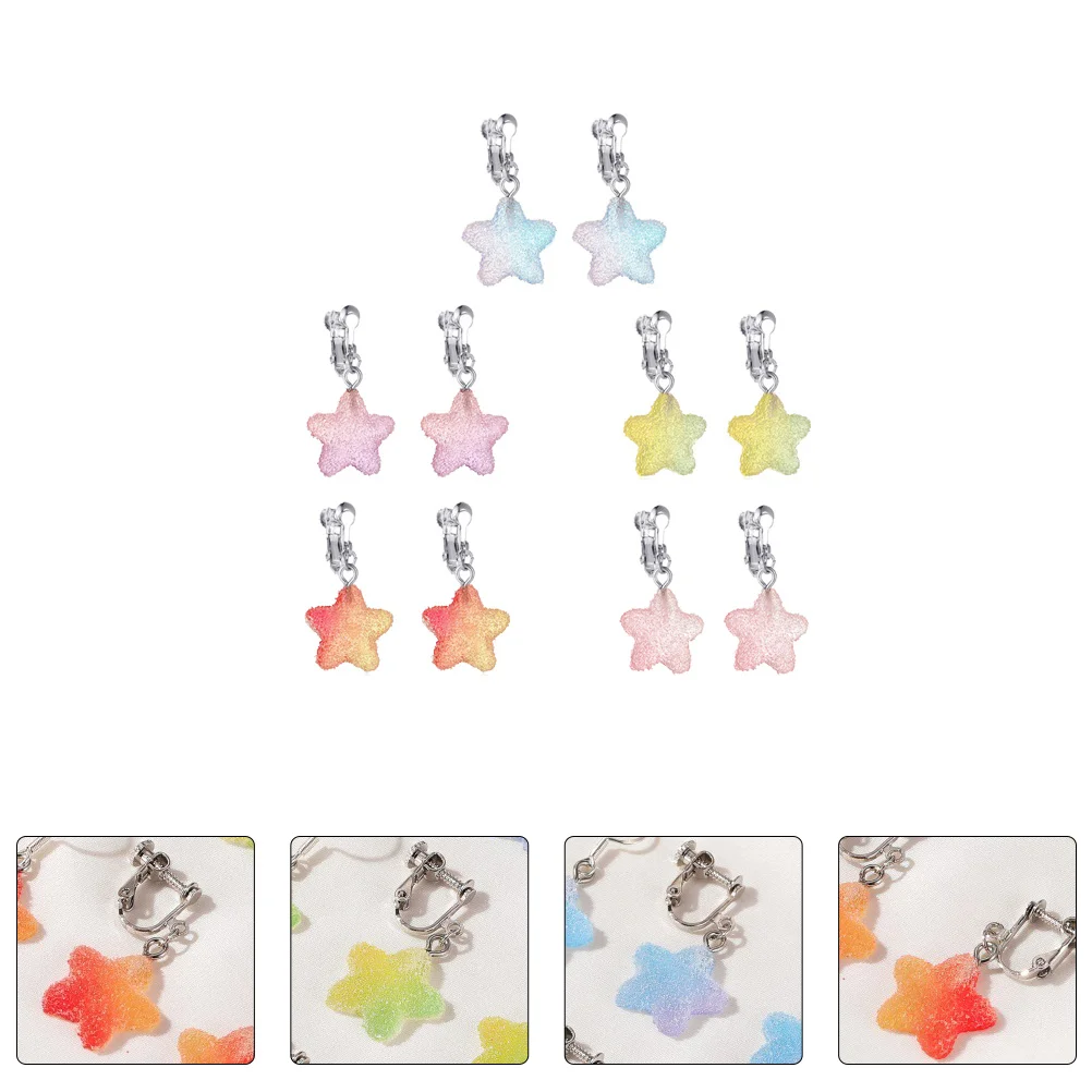 

5 Pairs Candy Earrings Decor Trendy Pendant Star Shaped Lovely Creative Woman Hanging