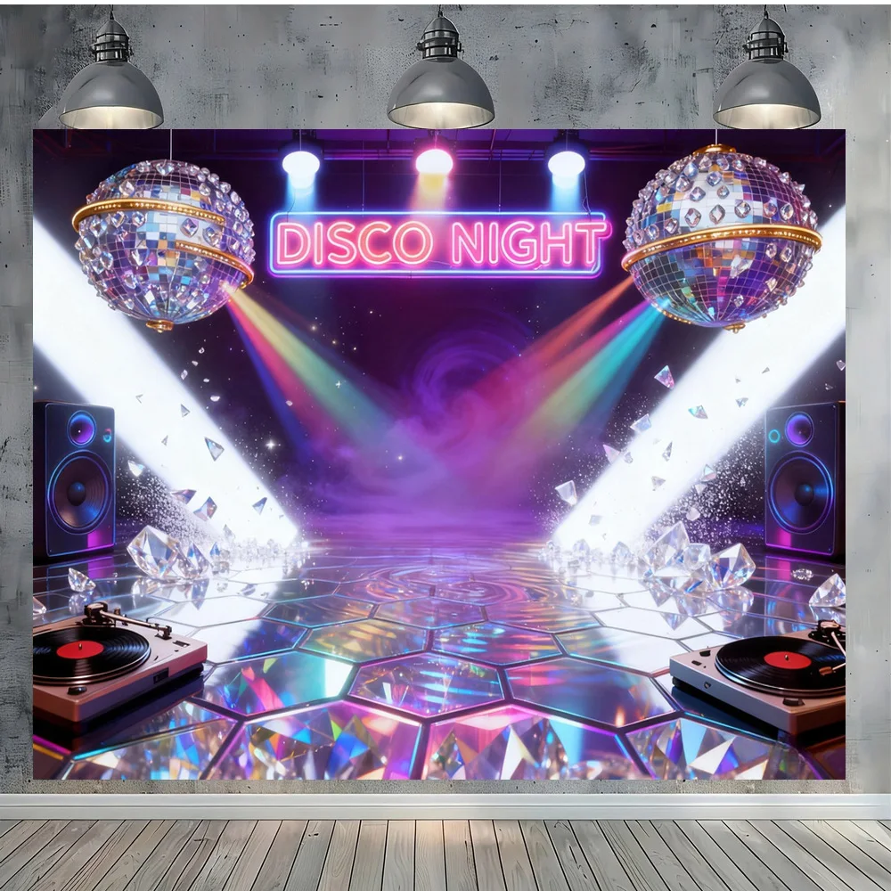 ديسكو ليلة عيد ميلاد سعيد موضوع الفينيل خلفية خلفية مع ديسكو الكرة أضواء النيون الأضواء عناصر الماس