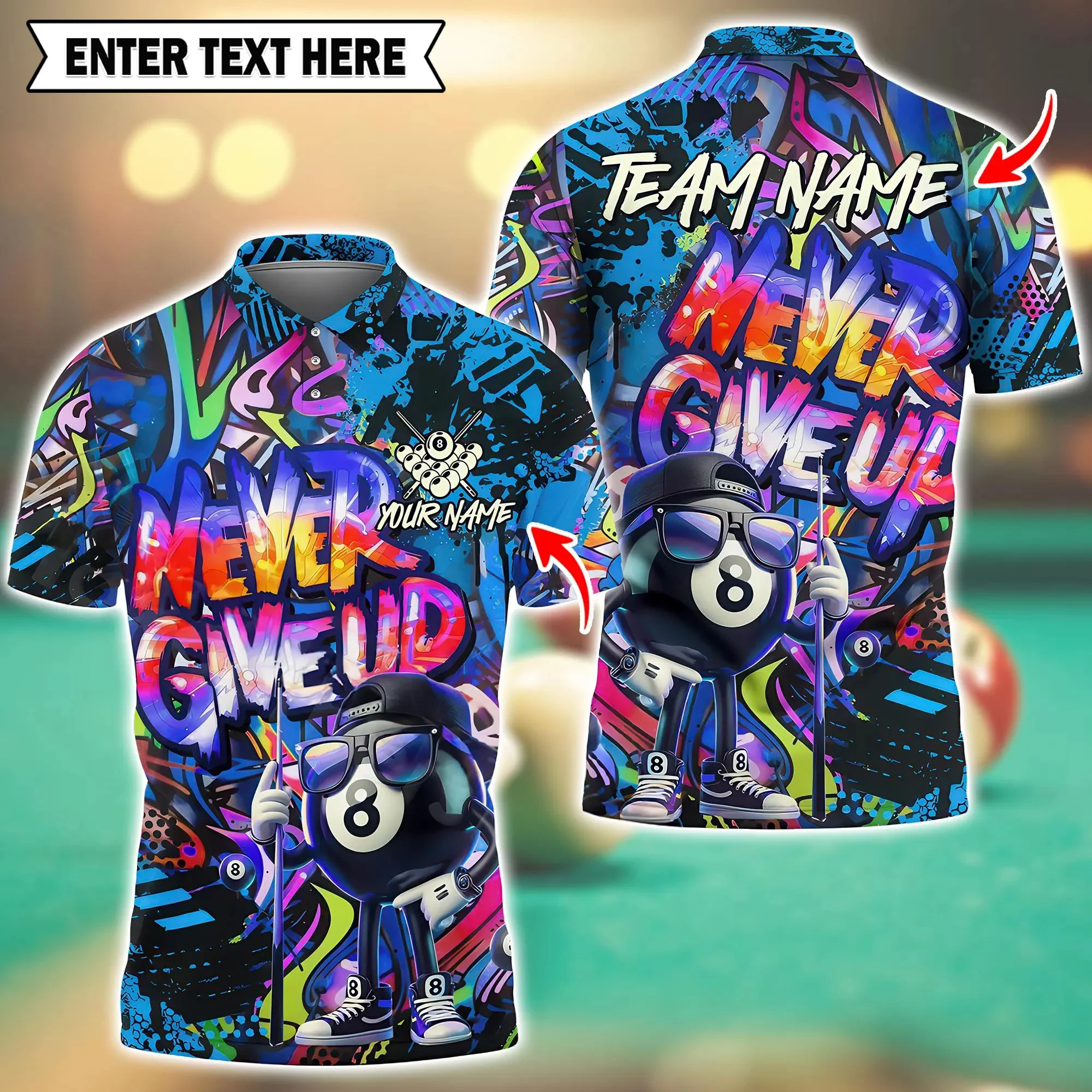 2025 New Fire Wolf And 8 Ball Graphic 3D Printing Billiard Men's Short Sleeve Polo Shirts Free DIY Personalized Team Lapel Shirt