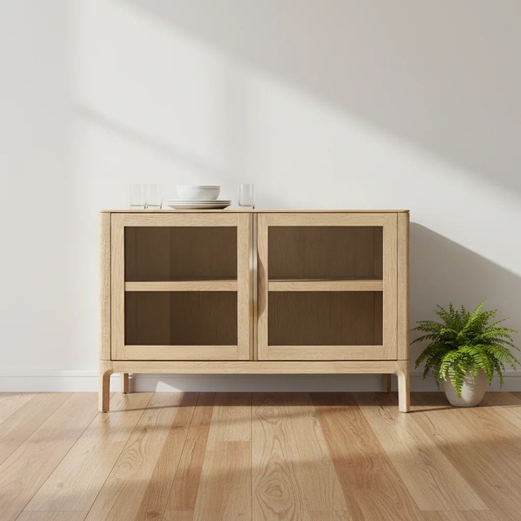 

#Modern American Style Luxury Wood Solid Wood Cabinets Glass 2-Door Sideboard