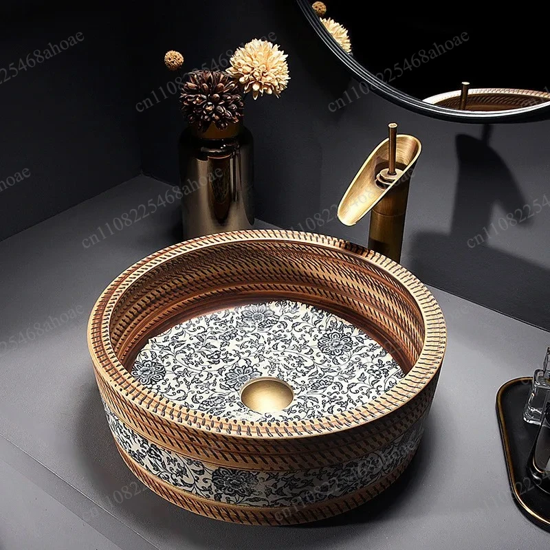 Household Bathroom Ceramic Art Wash Basin European Style Countertop Sink Modern Bathroom Vanity Washbasin